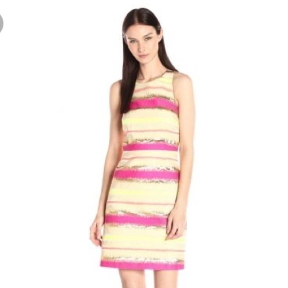NWT Laundry Neon & Gold Stripe T back Dress 8 $225​ - Picture 2 of 8